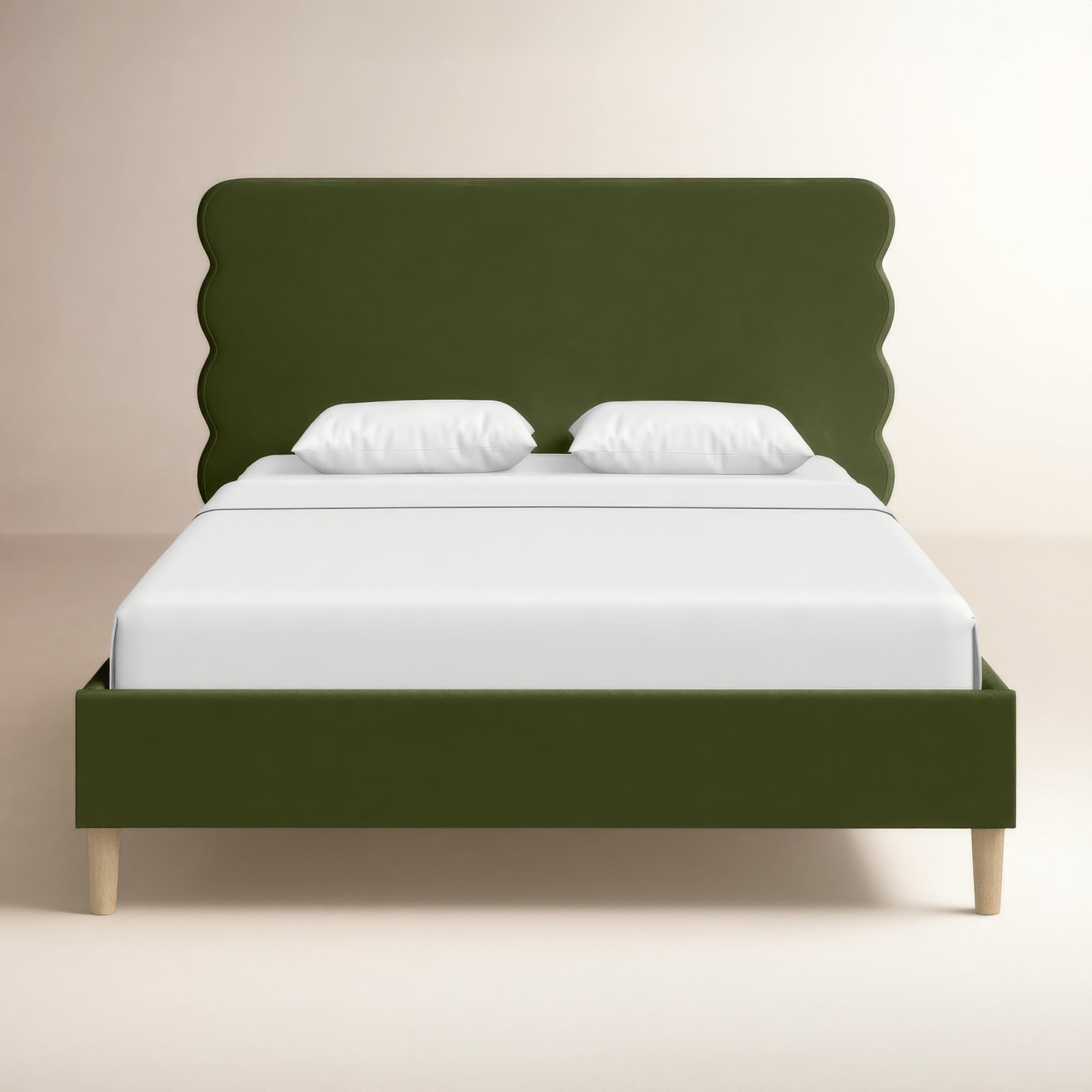 Henley Upholstered Scalloped Bed, Olive Green Velvet, Queen