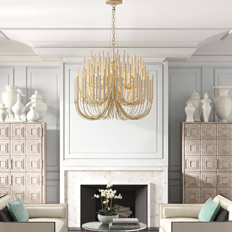 Tilda Chandelier, 38" H x 36" W x 36" D, Whitewash Stained Wood