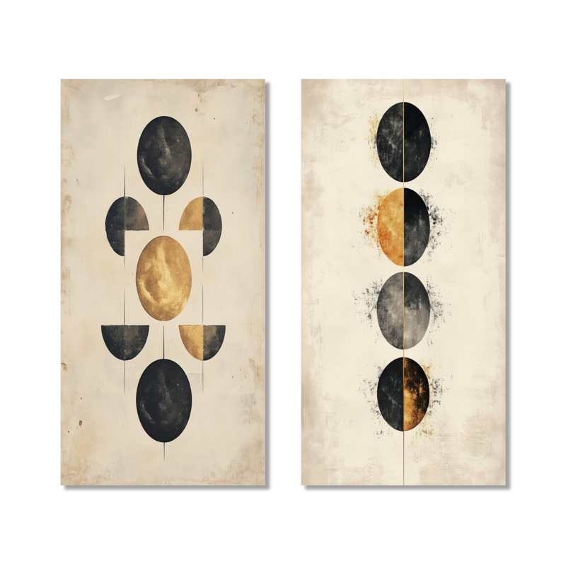 «Lunar Phases Abstract - Yellow Celestial», art mural 2 pièces en métal, 40" H x 40" W