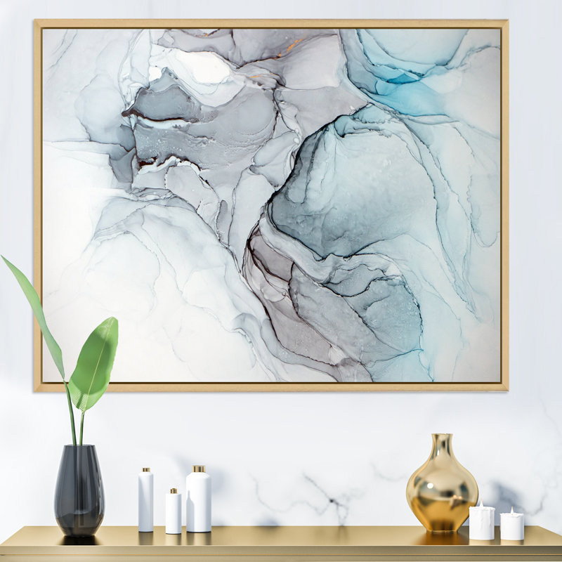 Luxry Blue and Grey Marble Art Ripples IV - Art mural moderne sur toile, H 16 po x l 32 po x P 1 po
