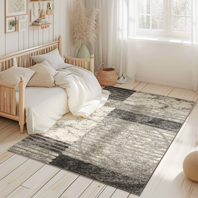 Modern Shaggy Rug Abstract Geometric Rug Indoor For Living Room Bedroom Design 1528 (5X8 (5'2"X7'5"),Grey)
