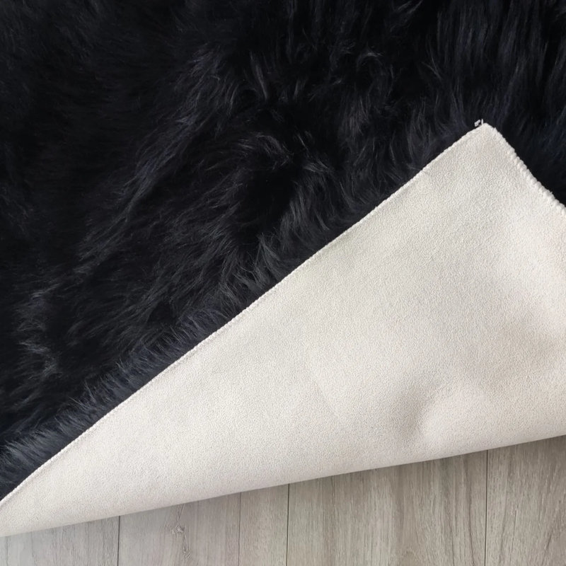 Tapis gris à poils longs fabriqué à la main Hassiem - noir, Rectangle 9 pi x 12 pi