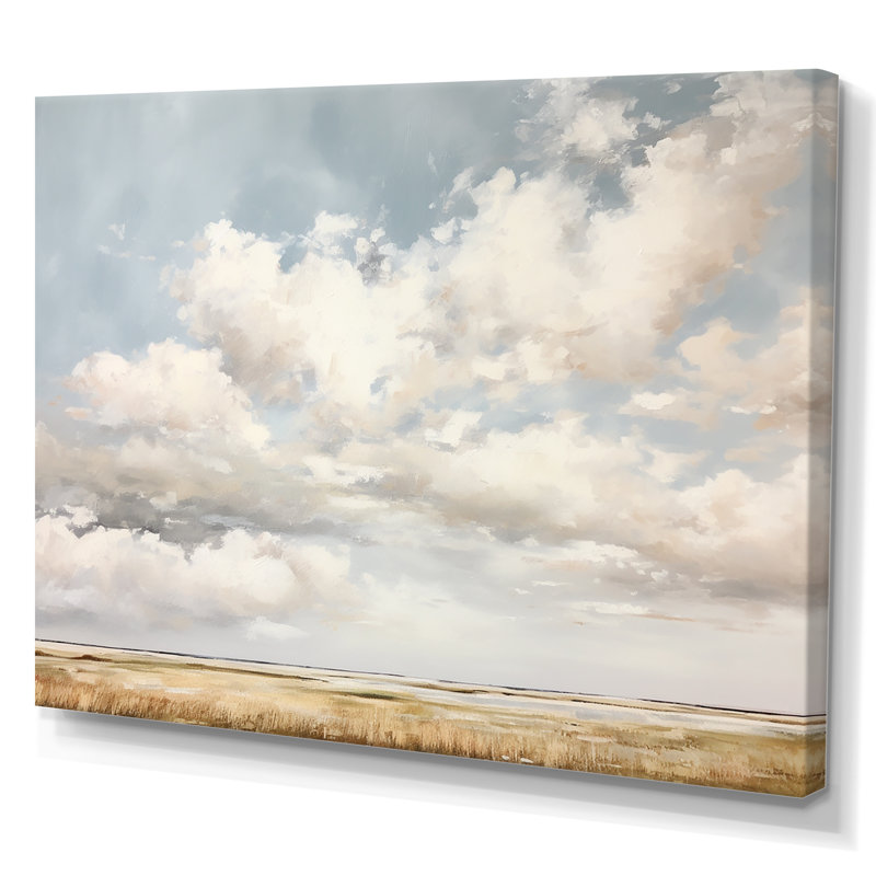 Nuage blanc paysage minimaliste - décoration murale nuages, Toile tendue, H 24 po x l 32 po x P 1 po