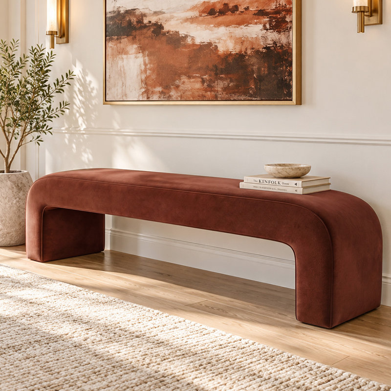 Banc de chambre pour l'entrée en velours capitonné entièrement en velours Floranda, Sierra