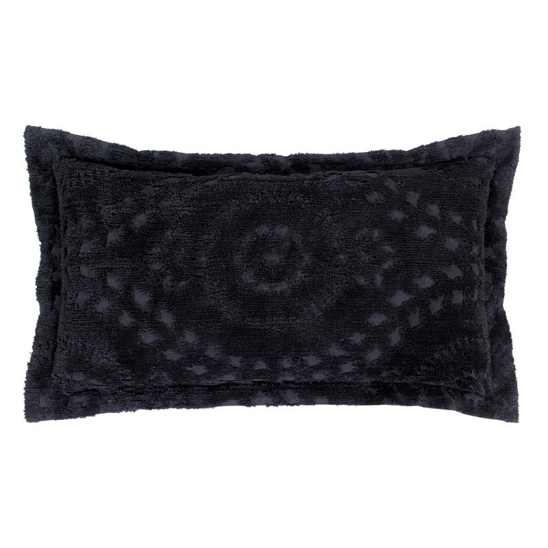 Taie décorative très grande taille en chenille touffetée 100% coton Rio Collection, conception en médaillon, housse de coussin décorative douce et respirante, certifié OEKO-TEX, lavable à la machine, toutes saisons, 20 po x 36 po, noir