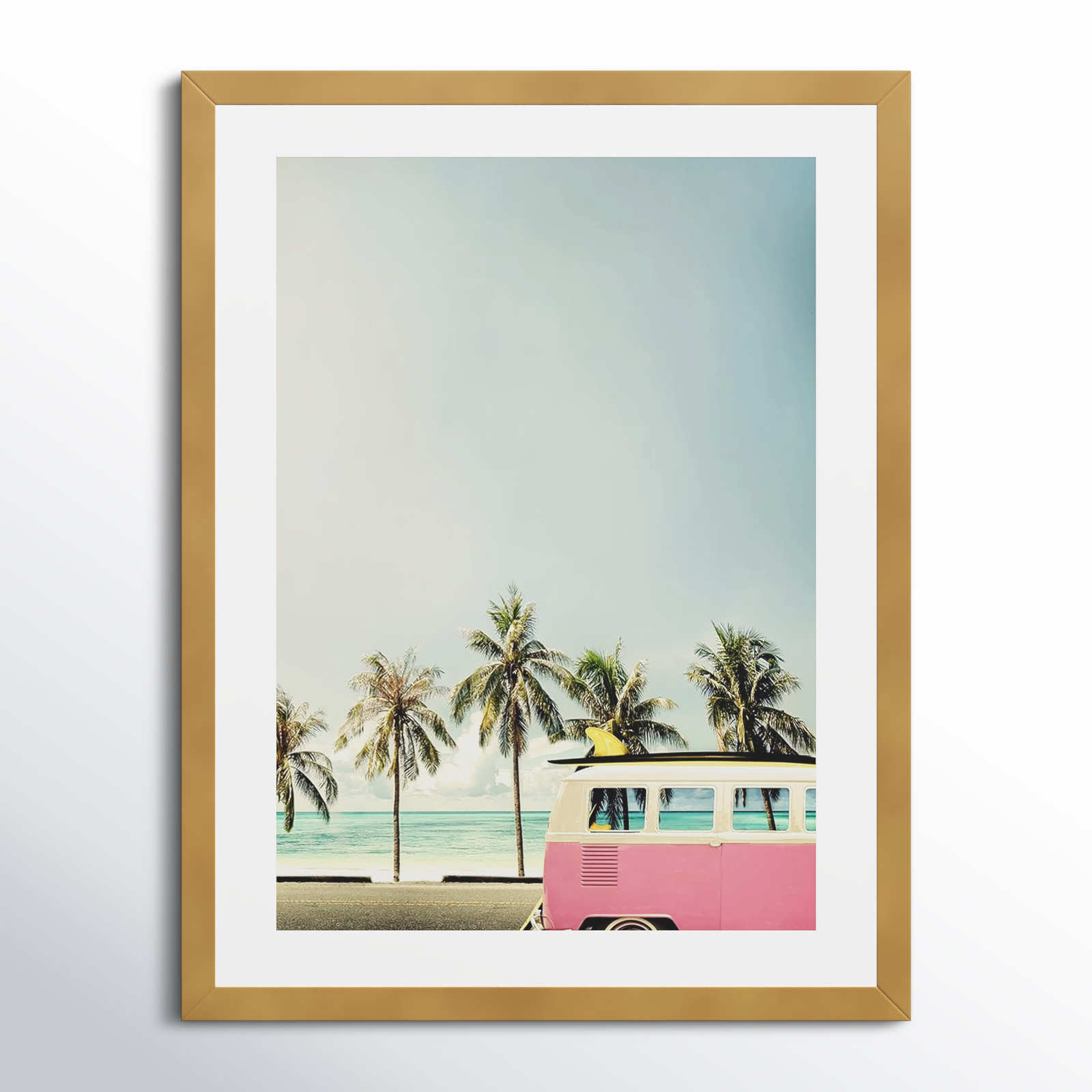 Raleigh "Surf Bus Pink" Photo Print, 27.5" H x 21" W x 0.75" D, Gold