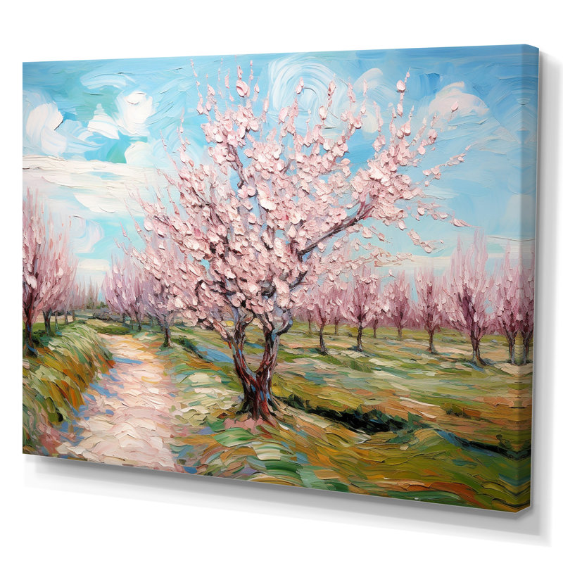 «Vangogh Blooming Cherry Trees» encadré sur toile par Vincent Van Gogh, peinture, Sans cadre, H 34 po x l 44 po, Toile tendue