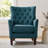 Button-Tufted Horn-Back Armchair, Accent Chair with Padded Cushion, Side Pocket and Solid Wood Legs-102193824