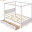 Lit plateforme double à baldaquin, blanc brossé, de fabrication solide, avec 2 tiroirs pour lit à deux tiroirs, l 56,9 po x L 79,5 po, H 71,2 po