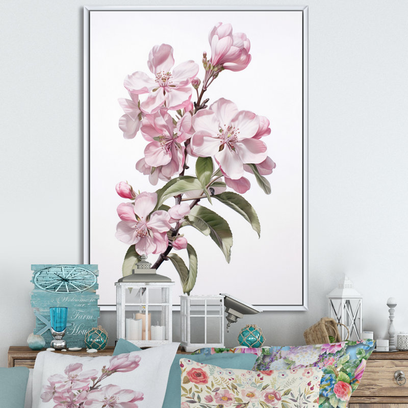 Dawyne Apple Blossom Elegance monochromatique sur toile, H 32 po x l 24 po, Cadre flottant blanc