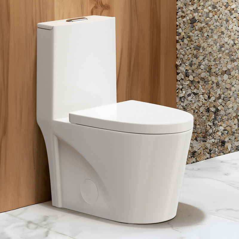 Standard One-Piece Toilet With Glazed Surface, Dual-flush Siphon Jet, Soft-Close Seat & Lid, Easy-Clean Bathroom Toilet