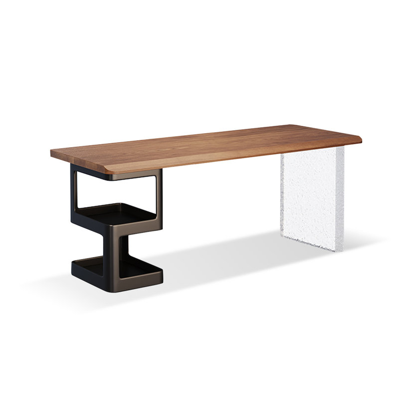 Bureau rectangulaire brun et noir en bois massif, H 29,53 po x l 62,99 po x P 23,62 po