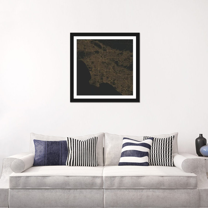 « los angeles routes », impression sur toile tendue, H 24 po x l 24 po x P 1 po, Papier d'art encadré noir, Blanc