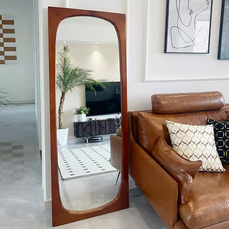 Retro Pine Frame Rectangular High-Definition Full-Length Mirror, 62.99” x 23.62”
