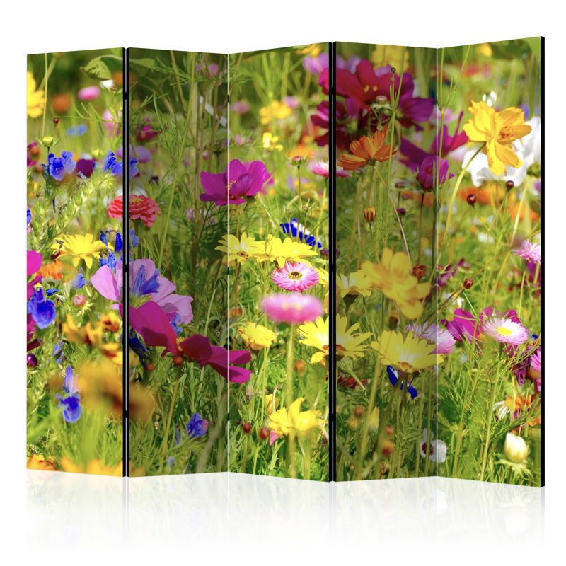 Hajnalka 225cm W x 172cm H 5 - Panel Solid Wood Folding Room Divider