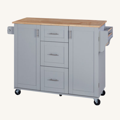 Rolling Kitchen Island With Storage, Kitchen Cart With Rubber Wood Top, 3 Drawer, 2 Slide-Out Shelf And Internal Storage Rack, Kitchen Island On Wheel -  Latitude RunÂ®, 0EFE95F8A7A54B78B815D19B59ADC597