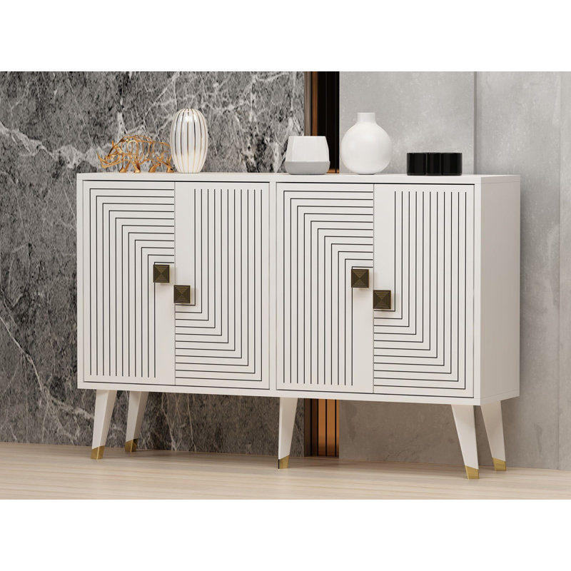 Modern Console Table, White & Gold, 47.2 x 31.5 x 11.8 inches | 100% Melamine Coated Particle Board, Thickness: 0.7 inches | Stylish Geometric Design, Perfect for Entryways, Living Rooms & Home Offices