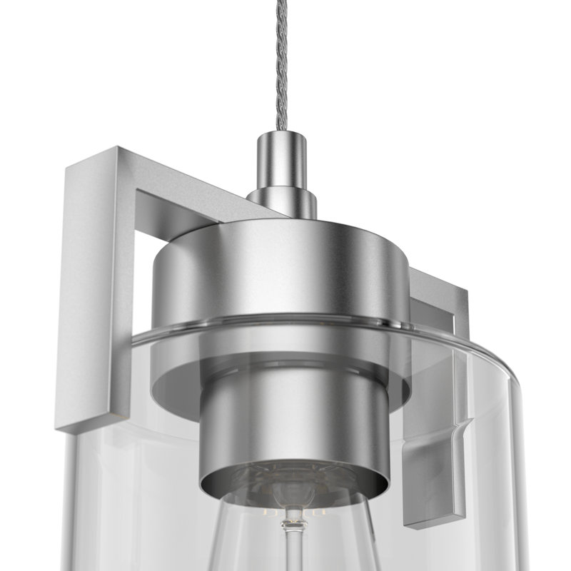 Hicklin 1-Light Modern Dimmable Cylinder Pendant Light with Clear Glass Shade, Brushed Nickel