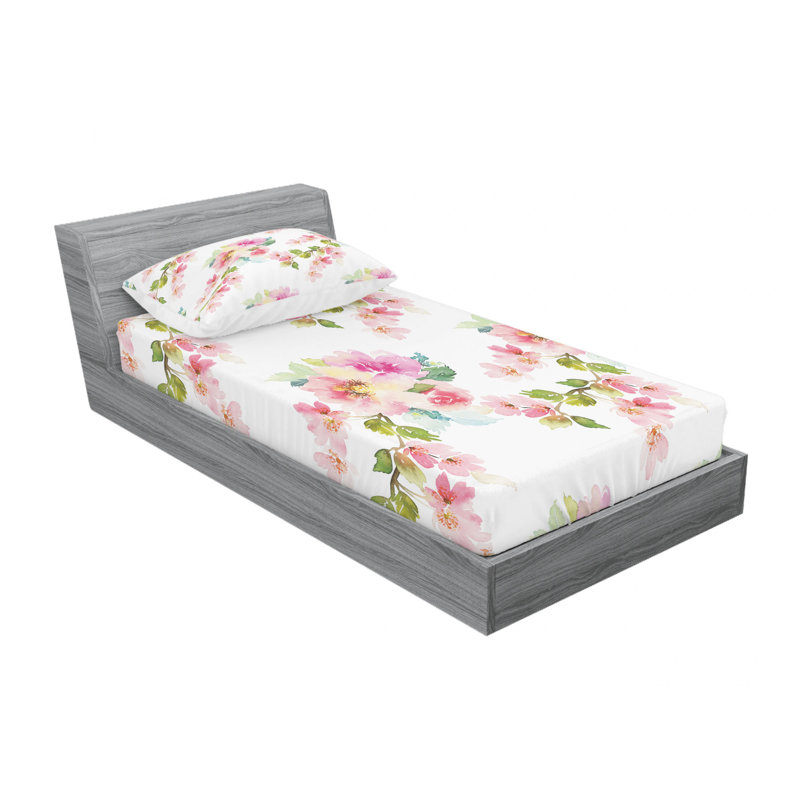 Microfiber Floral Sheet Set, Twin XL Sheet Set + Fitted Sheet + 1 Pillowcase, Pink/Green/Yellow Floral