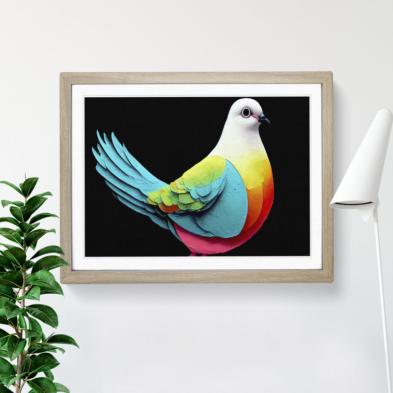 Unique Dove Bird - Framed Print, 25cm H x 34cm W x 2cm D, Oak