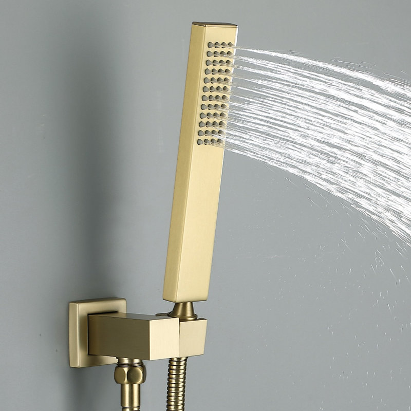 Thermostatic Complete Shower System with Rough in-Valve Rain Shower Heads, Brushed Gold