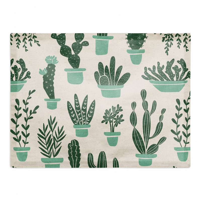 Napperon Houseplants On Linen, Vert