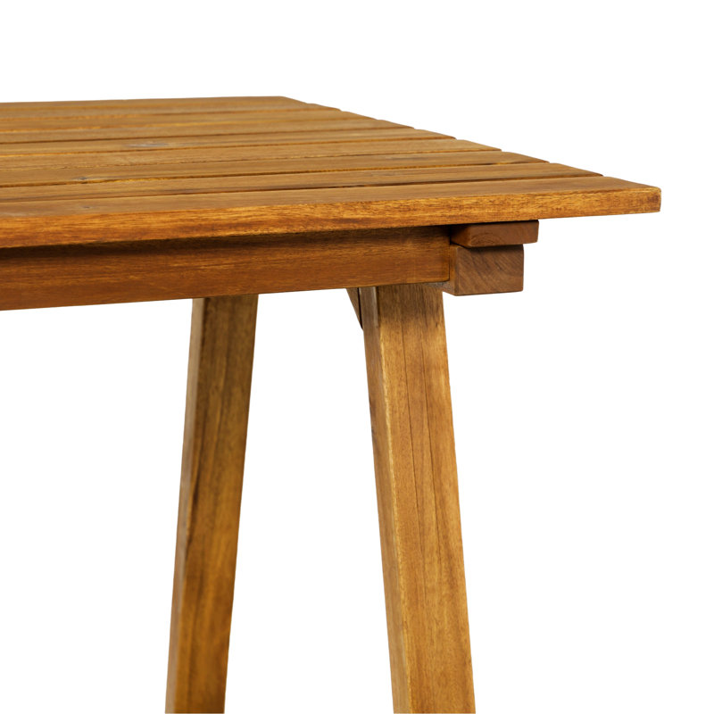 Table de salle à manger élégante en bois massif à plateau à lattes, Brun