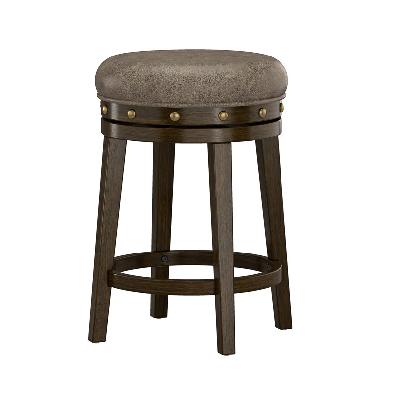 Arroliga Wood Upholstered Backless Swivel Stool, Brown, Counter Stool (24.5" Seat Height)
