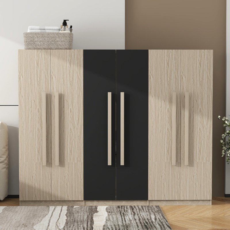 Rangement pour garde-robe en bois 6 portes pour la chambre à coucher, avec 2 tiroirs à l'intérieur