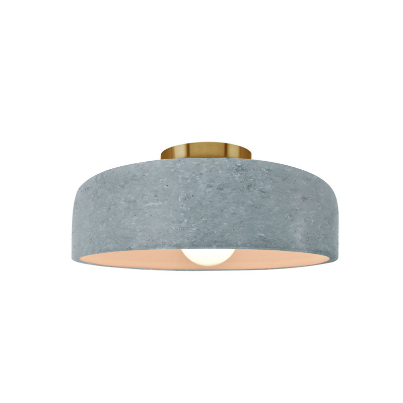 Plafonnier semi-encastré en céramique Dottie, Laiton brossé, Béton, H 6 po x l 10 po x P 10 po