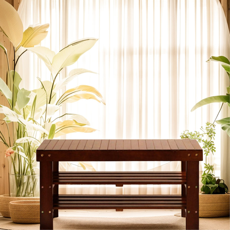 Cherry Shoe Bench With Space - Strong, 12.76 In Product Width Finish Organizer Construction, Plastic Leveler, Dark Brown Wood