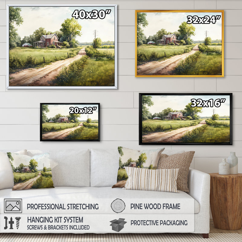 «Beautiful Barn In Spring IV», art mural sur toile, H 30 po x l 40 po x P 1,5 po, Cadre flottant noir