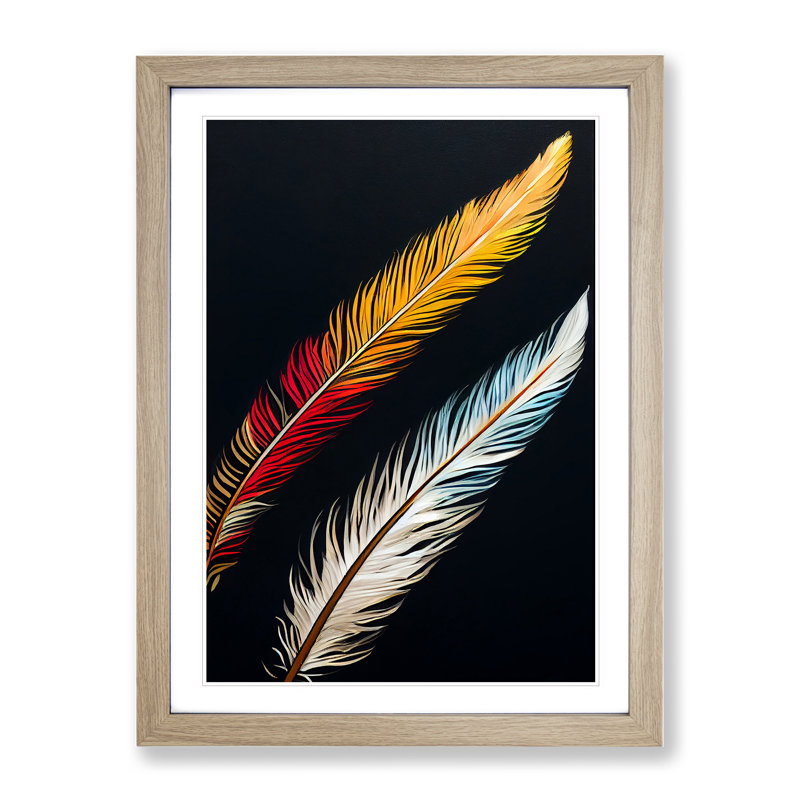 Pair of Feathers - Wall Art, 66cm H x 48cm W, Oak Framed