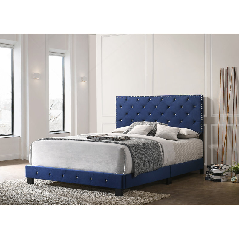 Anjelo Upholstered Standard Bed, Full, Navy Blue