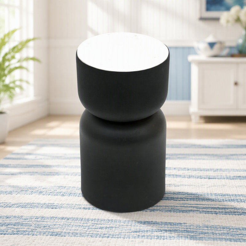 Modern Side Table with White Marble Top & Black Metal Frame