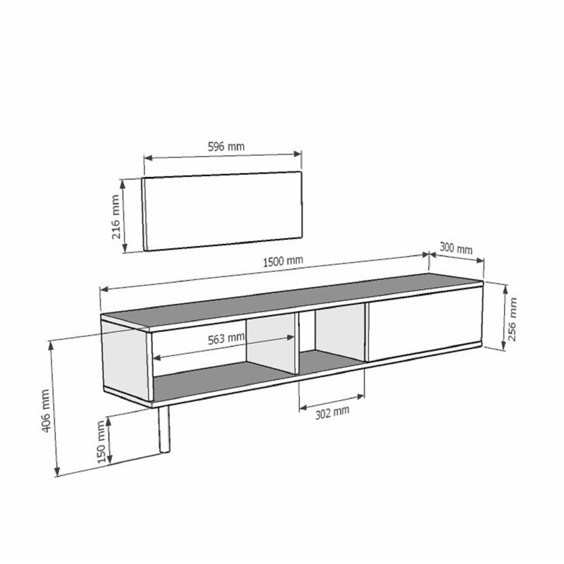 Modern TV Stand in Sapphire Oak & White, 59.1 x 16.1 x 15.7 inches | 100% Melamine Coated Particle Board, Thickness: 0.7 inches | Wall-Mountable, Geometric Design for Stylish Home Entertainment Setup