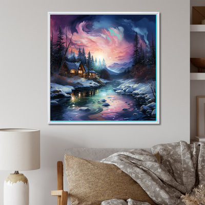 Aurore boréale, paysage d'hiver