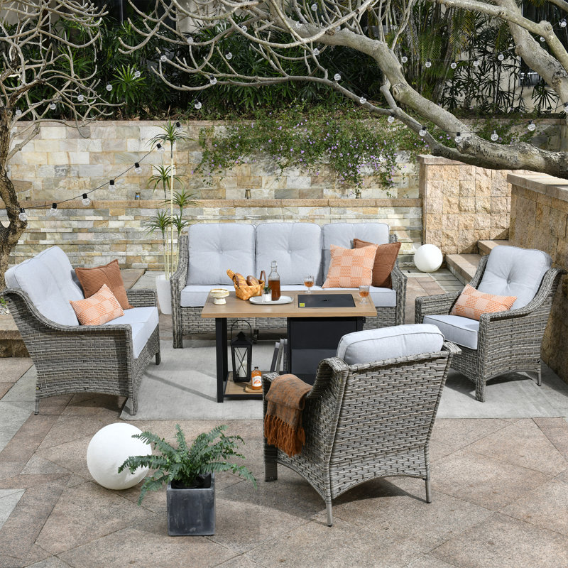 Kremmling Wicker 7 - Person Patio Conversation Set with Cushions, Gray