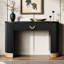 Console contemporaine avec un style à nervures verticales, un tiroir et une base traîneau au look élégant, surface ovale