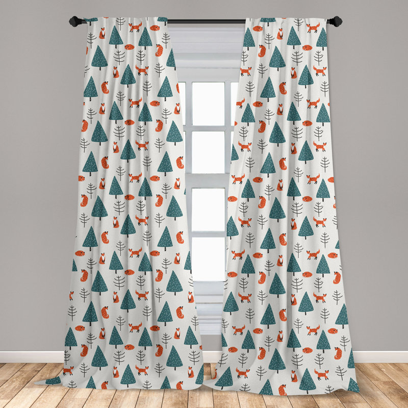 Forest Fox Pattern Blackout Polyester Curtain Panel Pair