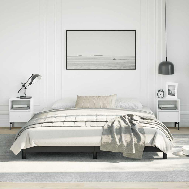 Strath vidaXL Bed Frame, Faux Leather Upholstered Platform Bed Frame, No Mattress, Black, California King