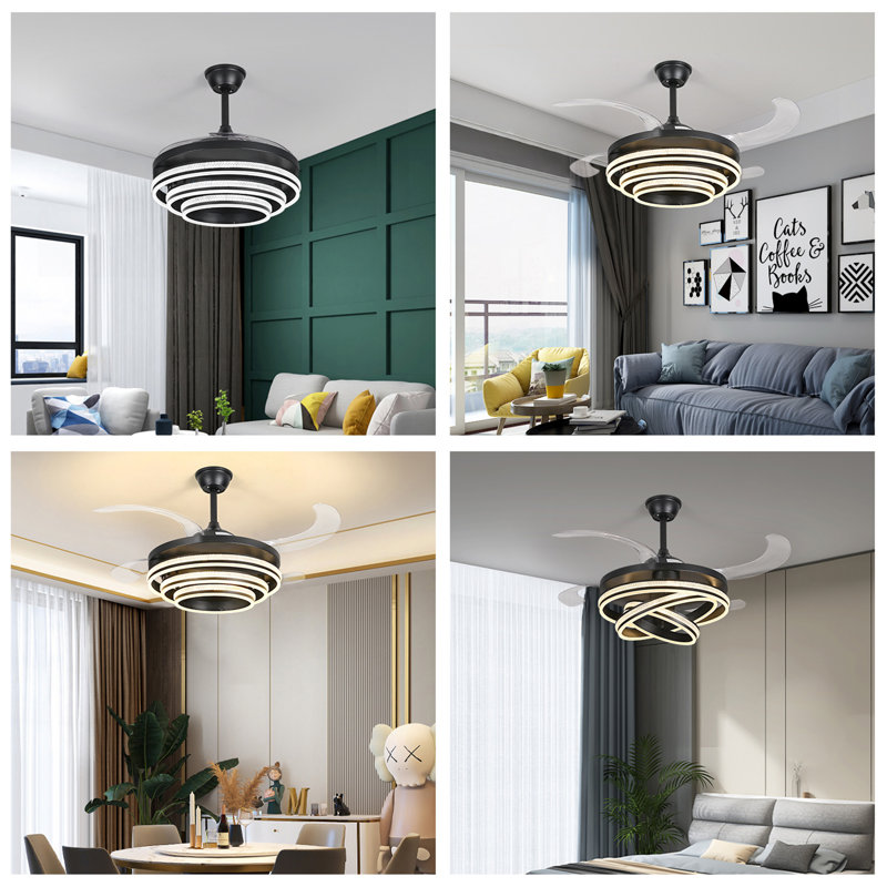 Ventilateur de plafond rétractable 42 po Dontavius, Noir
