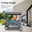Chariot utilitaire pliant robuste à pousser et tirer avec auvent amovible résistant aux rayons UV pour le transport tout-terrain et le rangement compact.