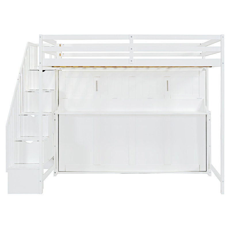 Lit escamotable double sur double avec lève-personne hydraulique et conception de bureau, Blanc