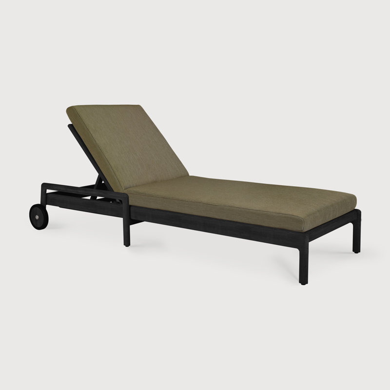 Jack Outdoor Teak Chaise Lounge, Green, Varnished Teak Black