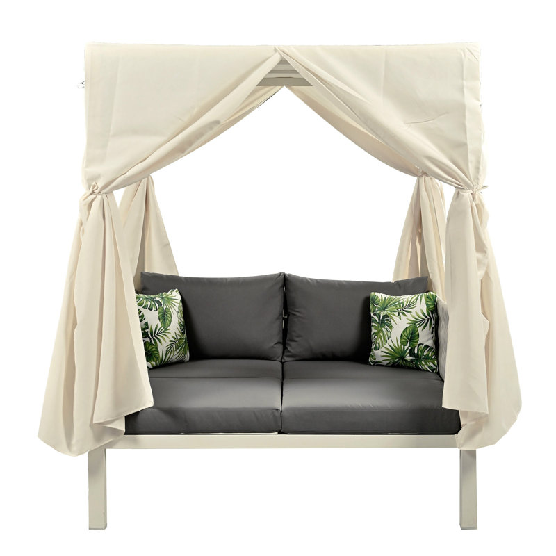 Outdoor Sunbed With Canopy And Cushions - Construction Versatile Use Gray Beige Tone 57.5" Width X Depth 70.9" Height Foam Fill Cushions, For Shade, Gray+Beige, H W D, 650Lb Load Capacity