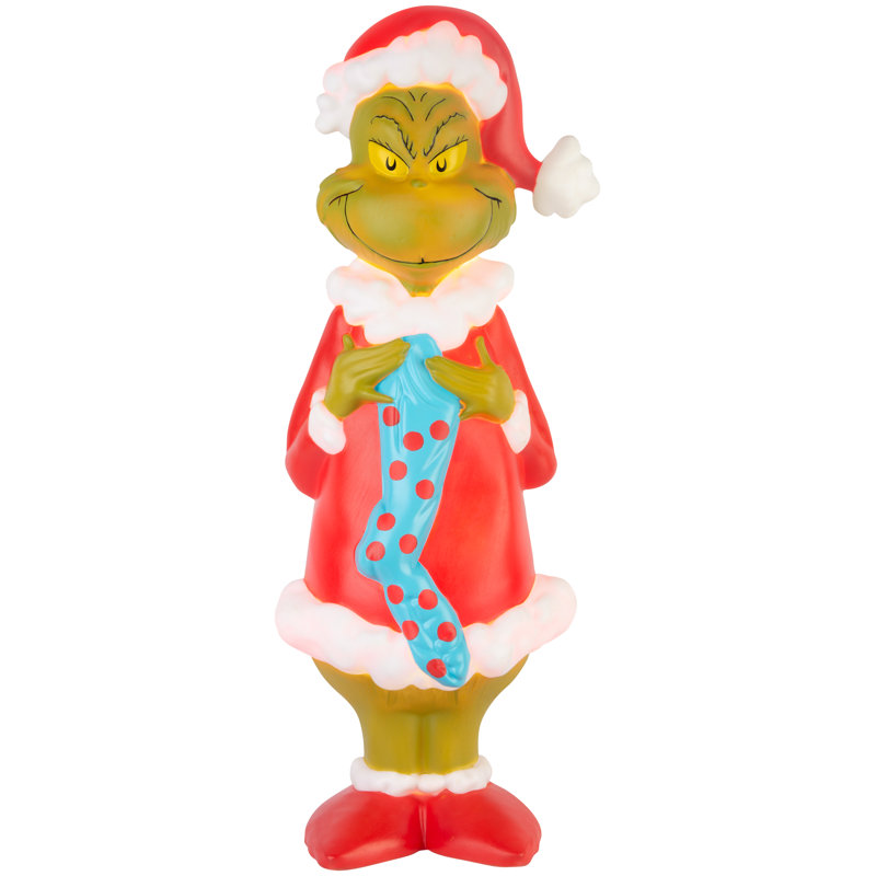 Décoration d'extérieur lumineuse moulée par soufflage Grinch avec bas style Seussian Dr. Seuss