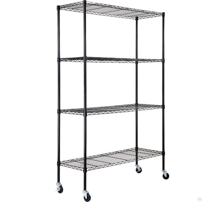 Storage Shelving Unit With Wheels, 4-Tier Adjustable, 700 Lbs Capacity, Heavy Duty Garage Shelves Metal Organizer Wire Rack