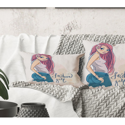 Rectangle, tendance fille tendance I - Coussin décoratif pour enfants