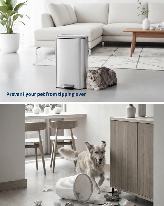 Poubelle en acier inoxydable avec poubelle à couvercle à fermeture en douceur 5,2 à 13 gallons avec seau amovible, 8